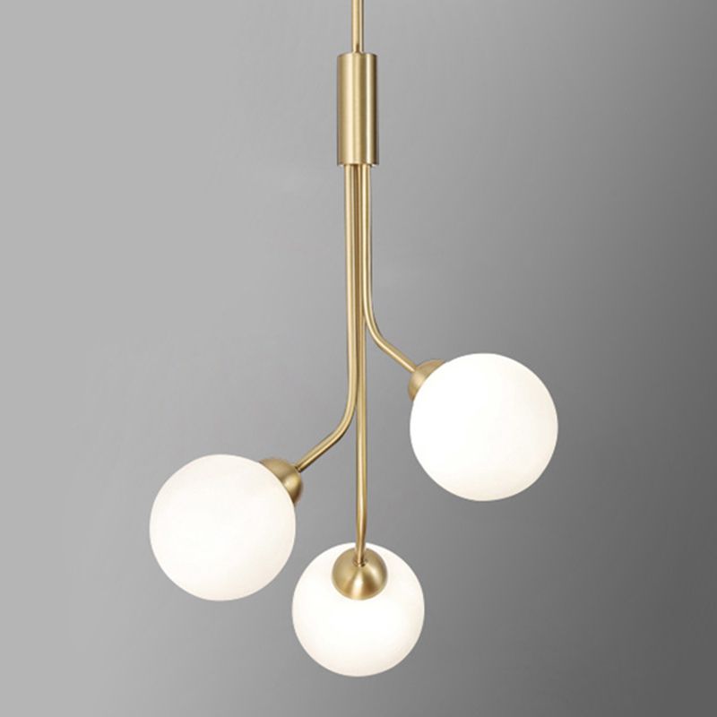 Post-Modern Starburst Hanging Chandelier Light Opal Glass Shade Ceiling Chandelier in Gold for Living Room