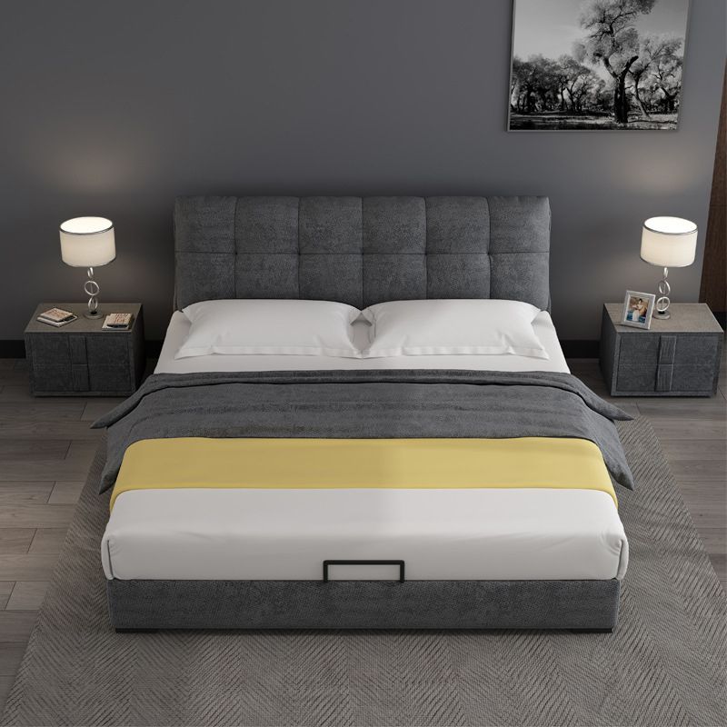 Glam Grey Storage Bed Upholstered Wood Bed Frame with Headboard