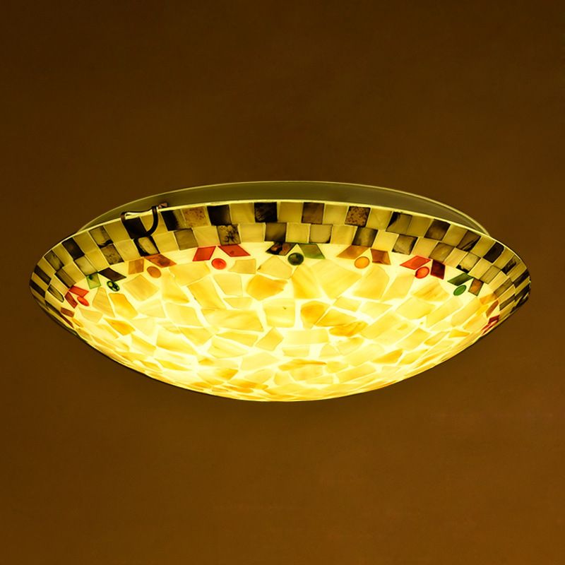 Beige Bowl Flush Montaggio Lampada Tiffany Mosaics Glass Flush Montaggio Soffitto Luce per Bedroom