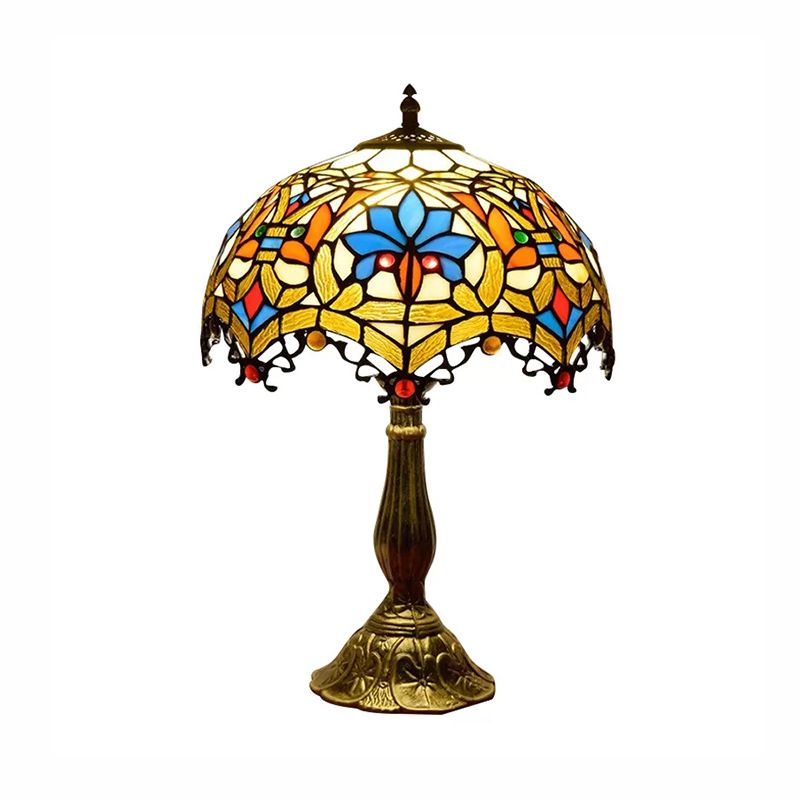 Rustic Parrot Table Lamp with Rose 1 Light Stained Glass Table Lighting in Brass/Copper for Bedroom