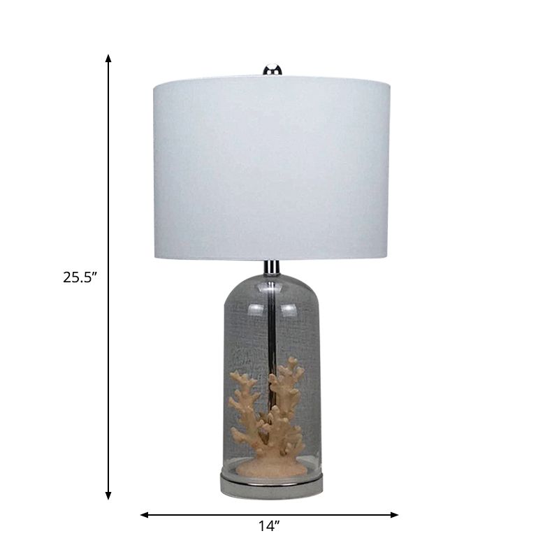 Lámpara de luz de luz de tambor de estilo anticipado tela de noche de 1 luce en blanco con base de vidrio cilíndrico