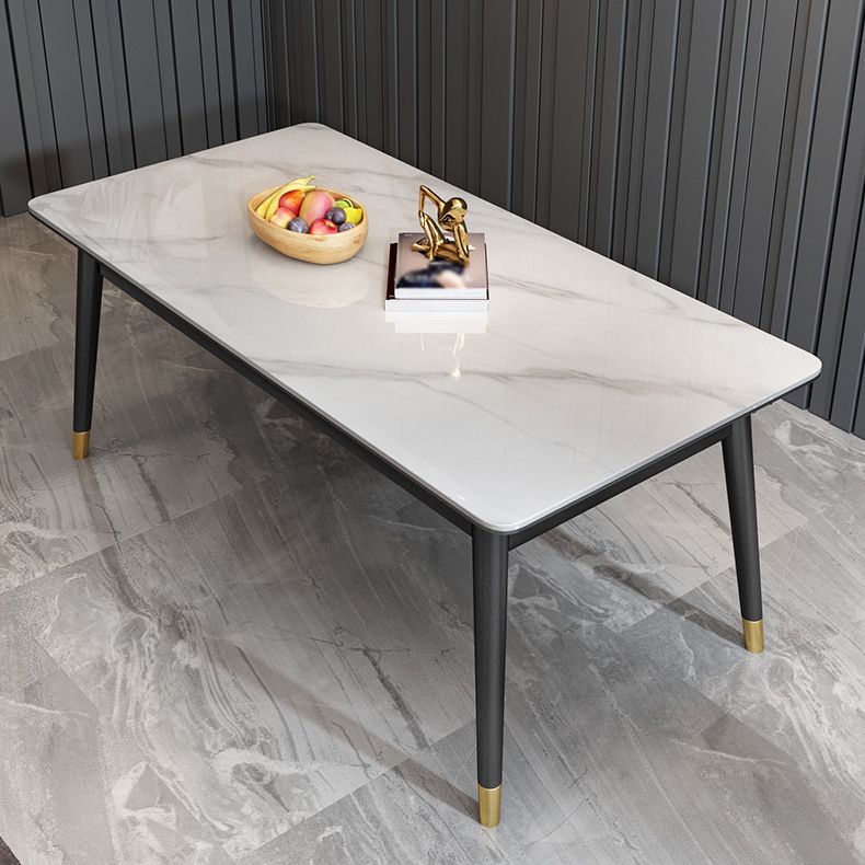 Scandinavian Metallic Fixed Dining Table Rectangle Formal Dinette Set with Balck Base