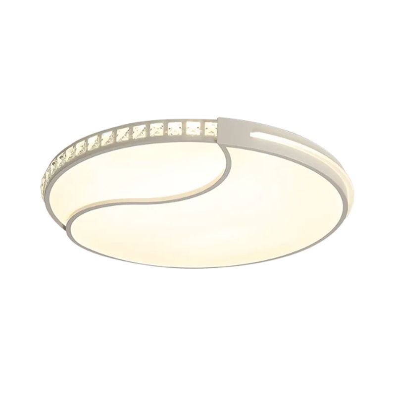 Weiße runde LED-Schlafzimmerleuchte für Unterputzmontage aus geschliffenem, modernem Kristallkristall, 16,5"/20,5"/24,5" Breite