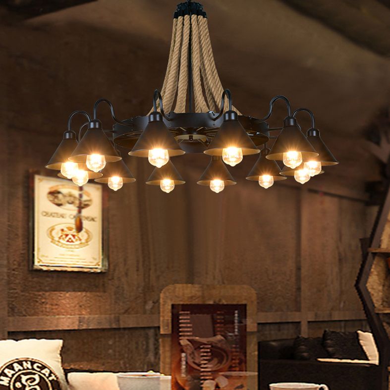 Black Cone lampadario a sospensione a sospensione Light Loft Rope Restaurant Lampone Aione l'illuminazione