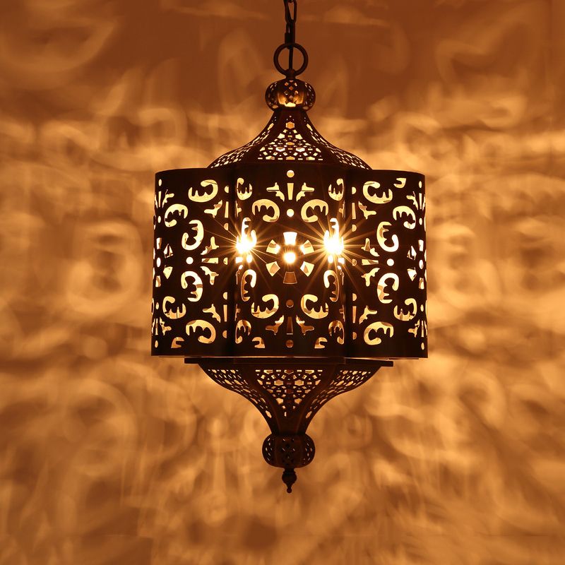 Cutout Metal Pendant Chandelier Arabian 6 Bulbs Restaurant Hanging Light Fixture in Brass