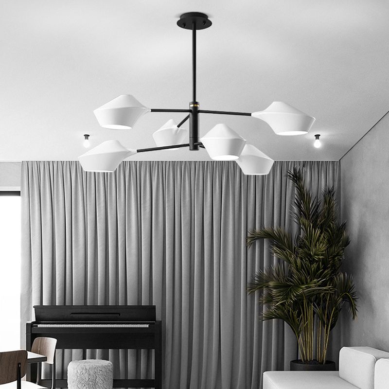 Estilo posmoderno Minimalismo Iluminación Candelier blanca Acrílica Geométrica Suminosa luz de suspensión Luz con caña de colgar ajustable de 19,6 "