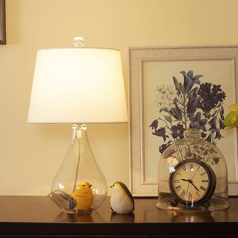 Bulbe en verre transparent Night Night Light Country 1 Lampe de table en tissu de chambre claire avec déco de plante verte