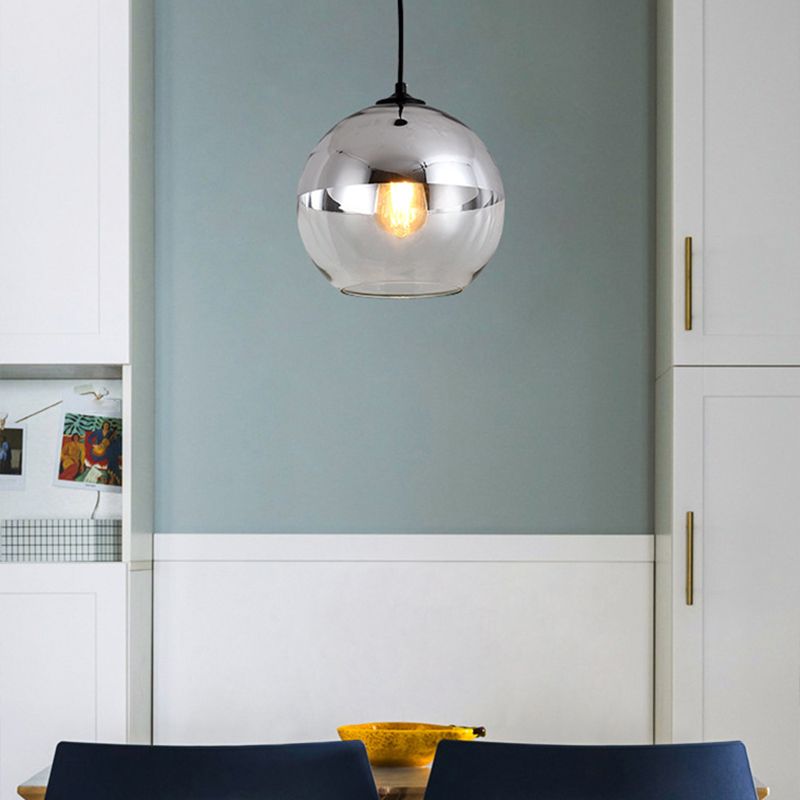1-Light Modern Globe Pendant Lighting with Silver Clear Glass Round Shade