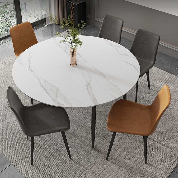 Modern Style Round 4 Legs Table Stone Dining Room Home Furniture with Drop-Leaf