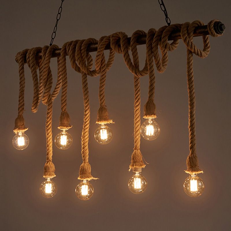 Natural Rope Brown Chandelier Geometric Shape Countryside Suspension Light Fixture