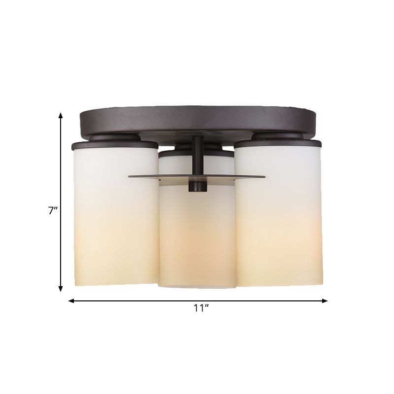 Lámpara de techo de cilindro de campo 3 Bulbos de vidrio blanco Semi Flush Mount Lights para dormitorio