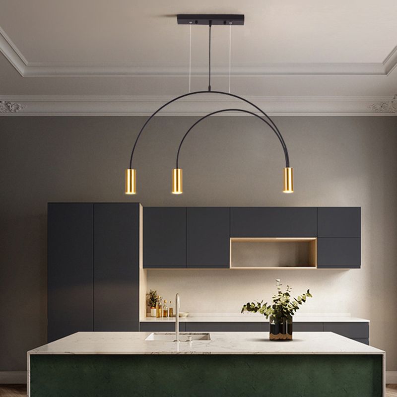Modern Kitchen Island Lighting Cylinder Island Light Metal Island Lamps in Black and Gold