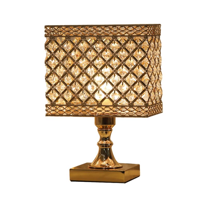 Gold Geometry Reading Light with Grid/Dot Design Modernist 1-Light Crystal Encrusted Nightstand Lamp for Bedside