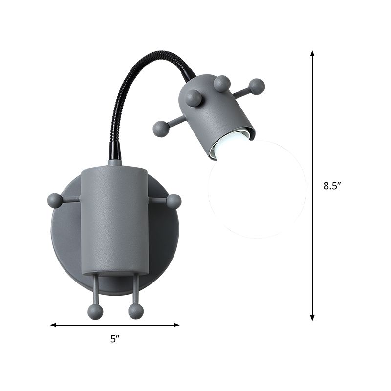 Open Bulb Adjustable Wall Lamp Modernist Metal 1 Head Wall Mount Lighting in Grey/White/Green