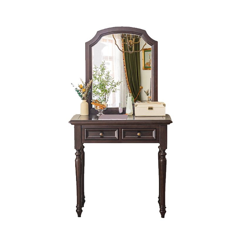 Ash Brown Vanity Set with Mirror 17.71" Wide Wood Vanity Tables with 2 Drawers