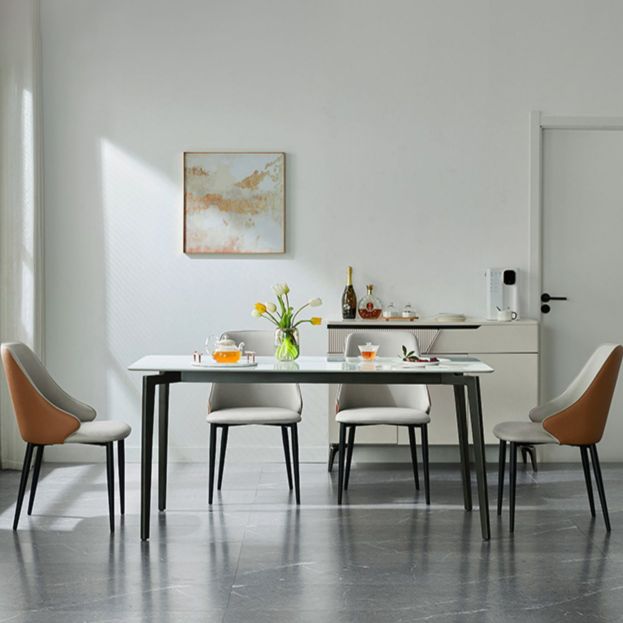 Contemporary Rectangular Stone Dining Table with 4 Steel Fool