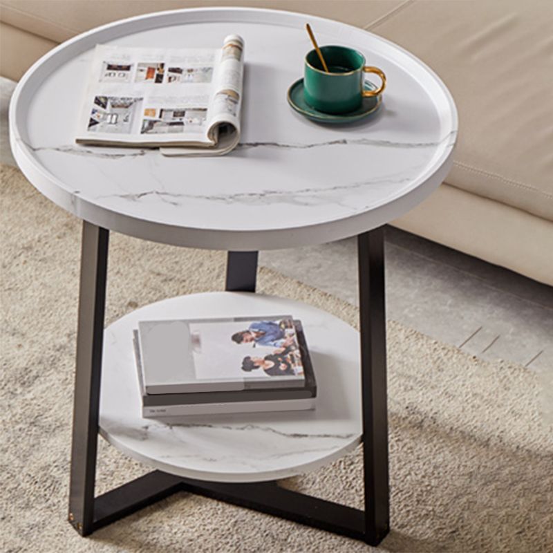 Round Wood Coffee Table Cross Legs 1 Single Cocktail Table with Tray Top