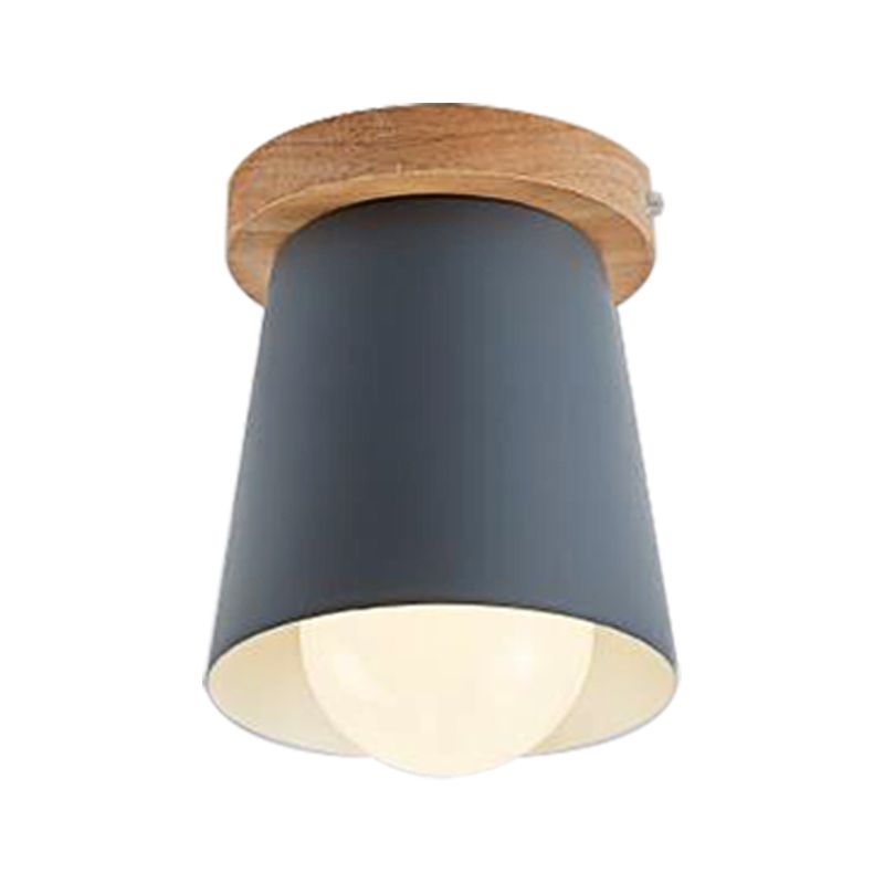 1 Bulb Gray/White/Green Conical Flush Mount Ceiling Light Metal Contemporary Ceiling Mounted Light for Bedroom