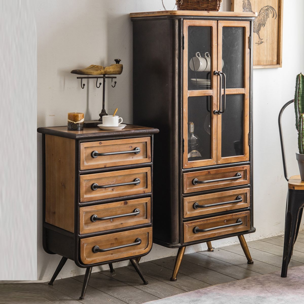 Industrial Cabinet Bar Pulls With Stroge Rectangle Distressed Wood Accent Cabinet