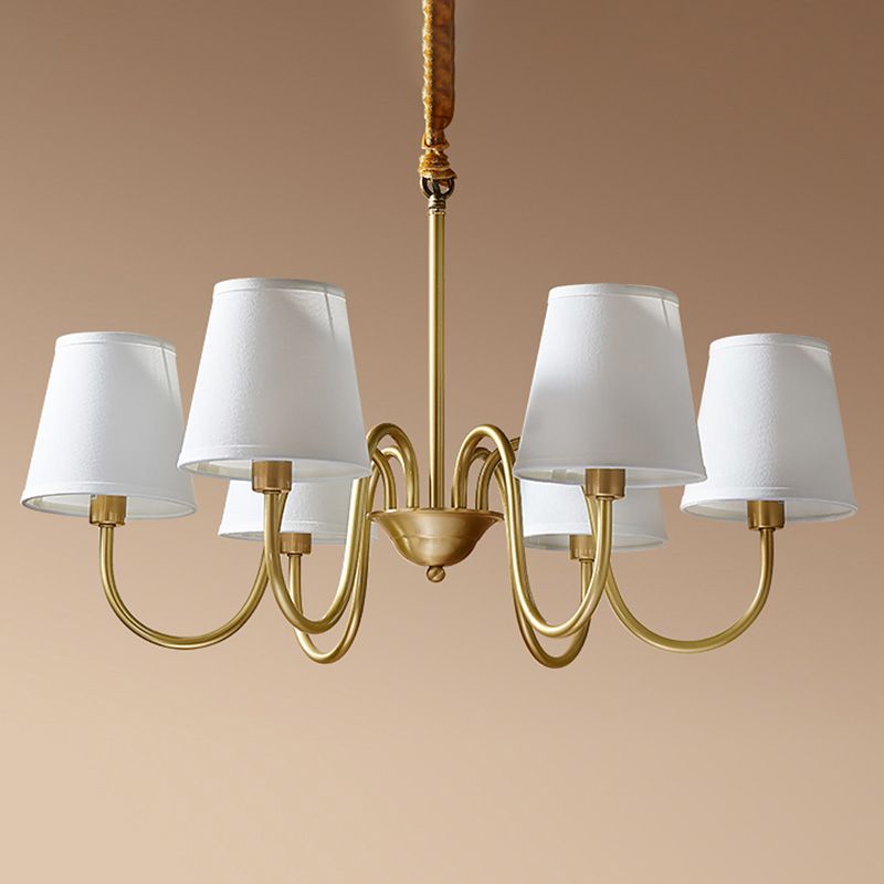 Multi-Head Chandelier Lighting Fixtures American Style Suspension Light with White Fabric Shade
