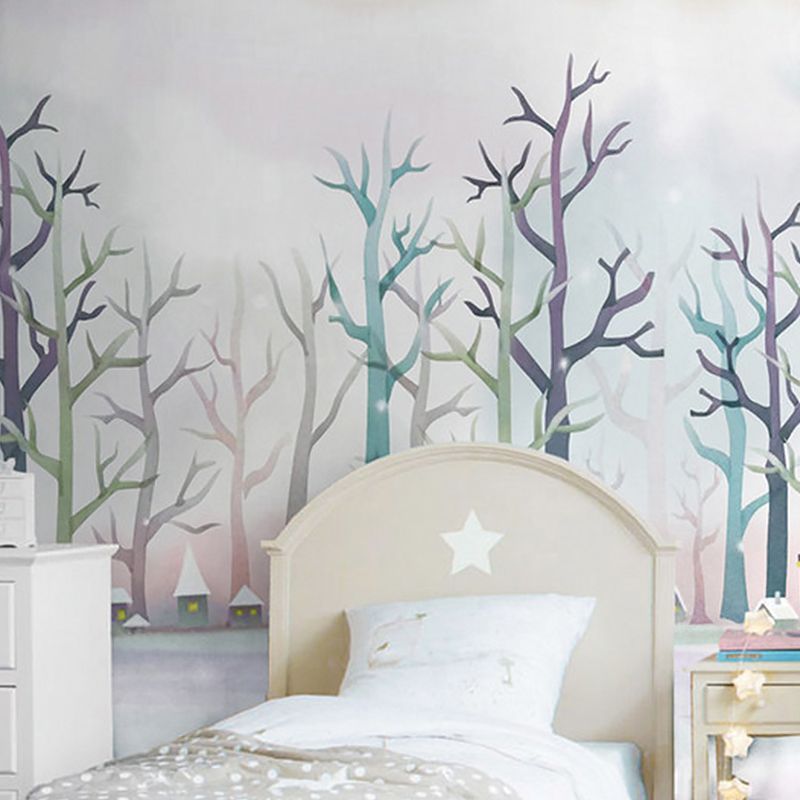 Minimalistische bladloze boommuurschildering in zachte kleuren gastenkamer wandbekleding, aangepast formaat beschikbaar