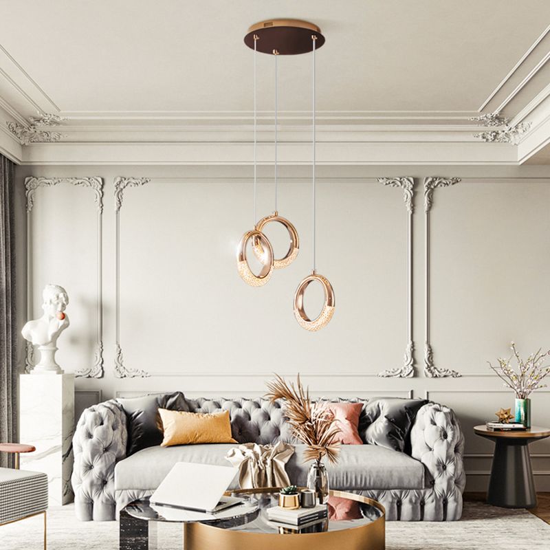 Gouden vergulde ring hanger minimalistisch LED -acryl suspensielamp voor eetkamer