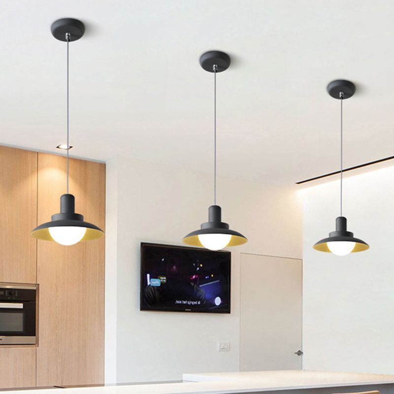 Luz de colgante plana metal modernista 1 cabezal accesorio de iluminación suspendida gris en luz cálida/blanca