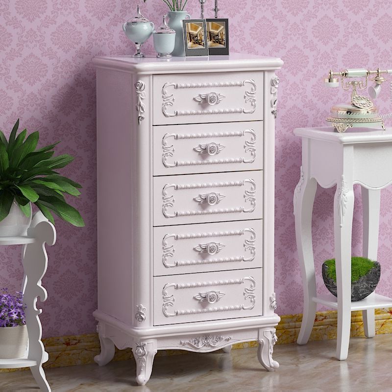 Traditional Bedroom Wooden Storage Chest Vertical Chest in White with Drawers