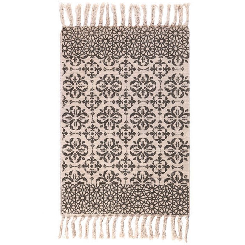 Americana Bedroom Rug Multi-Colored Geometric Print Area Rug Machine Washable Easy Care Carpet with Tassel