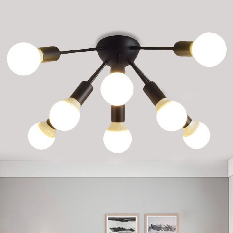 Plafonnier Semi-encastré en métal Spoutnik, moderne, 8/12 lumières, blanc/noir/or, pour salon