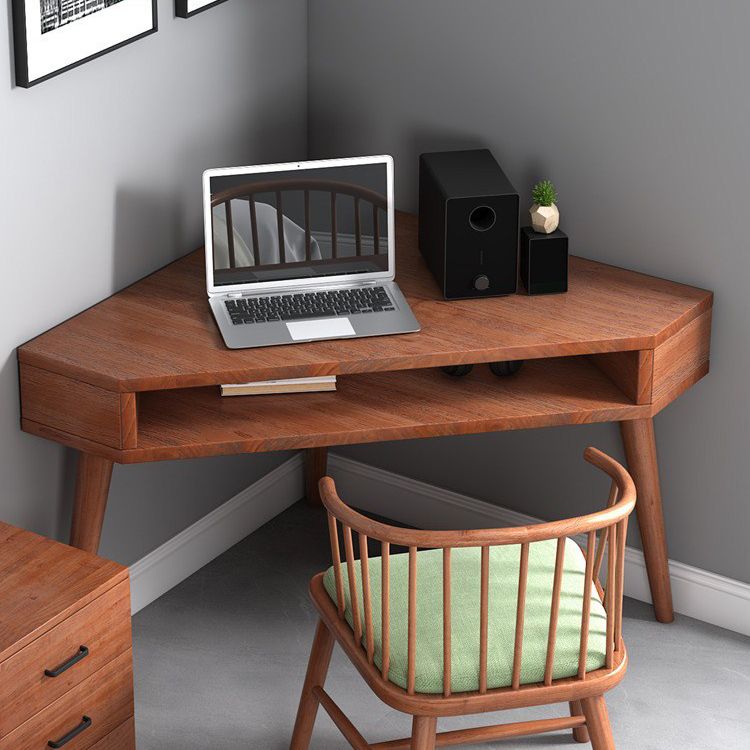 Contemporary Solid Wood Writing Desk Bedroom Office Desk in Brown with Legs