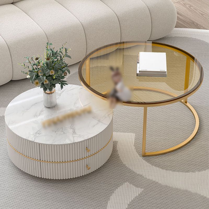 Round Nesting Coffee Table Set Frame Coffee Table with Storage