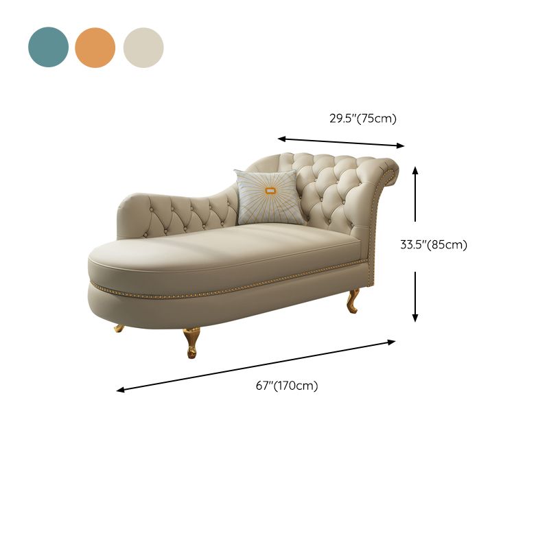 Tufted Genuine Leather Chaise Lounge Rolled Arms Lounge Chair for Bedroom and Living Room
