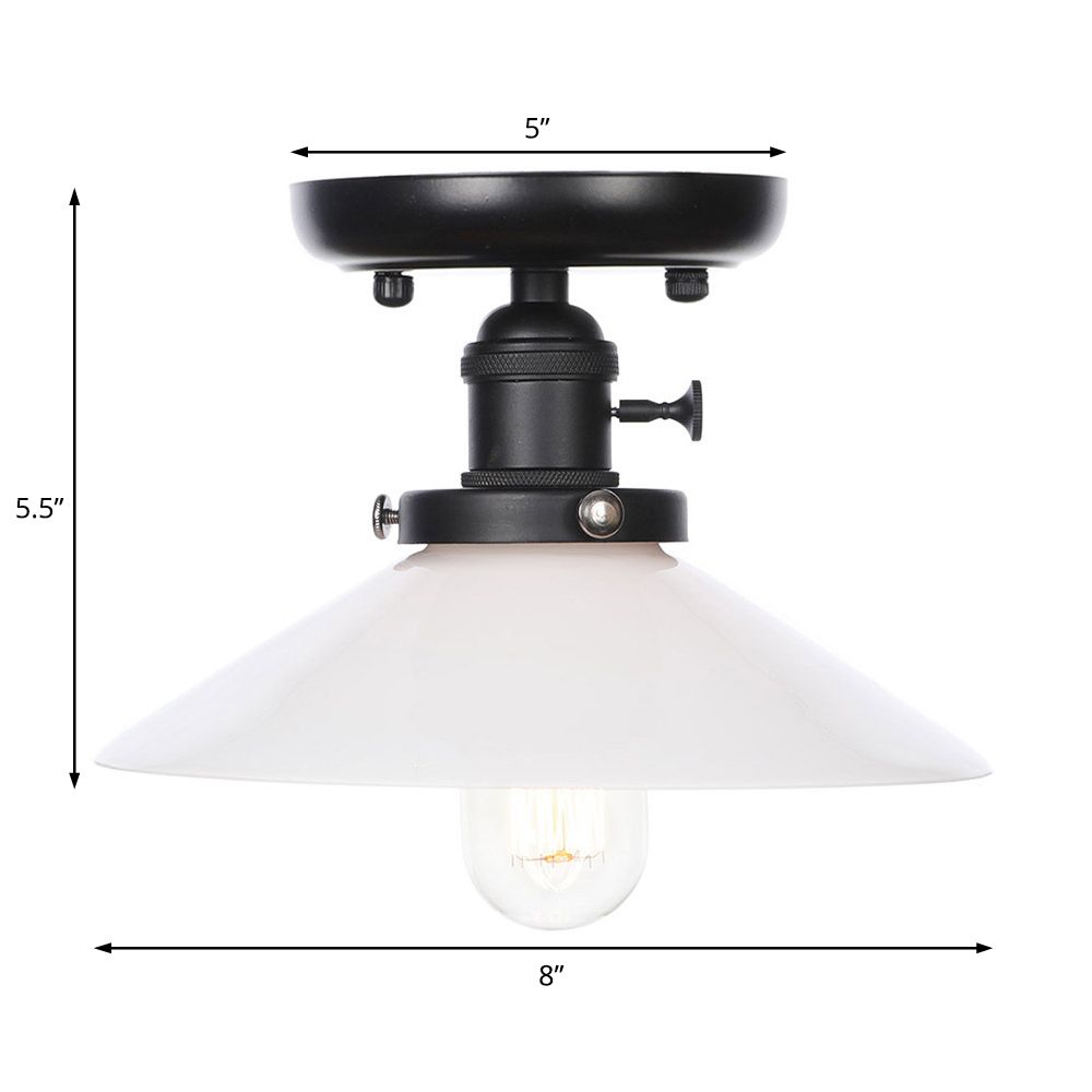1 Light Ceiling Light Fixture with Cone/Saucer Metal Shade Industrial Dining Room Semi Flush in Clear/White