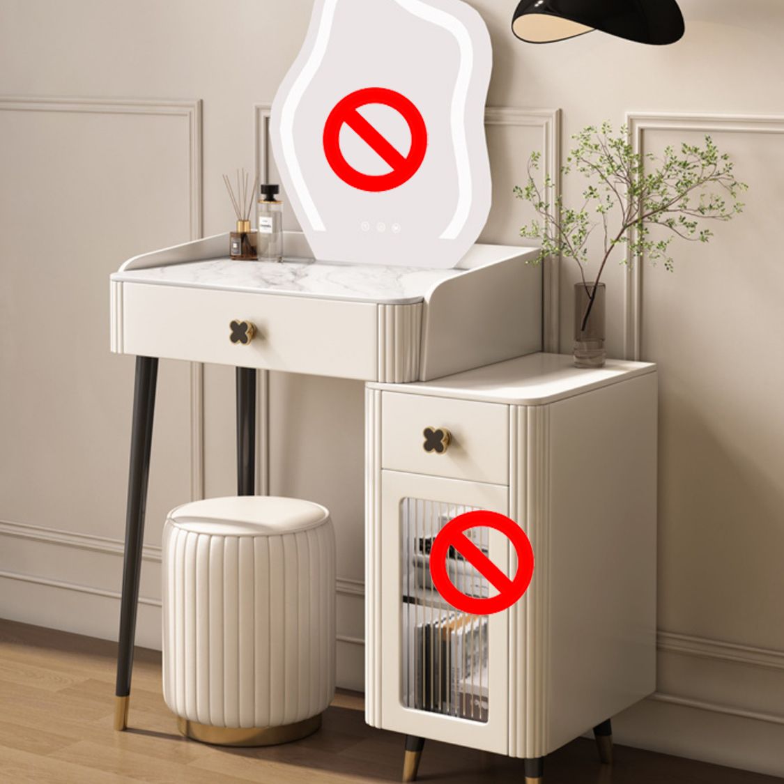 Modern Style Dressing Table Stone Top Vanity Set with Storage Drawers