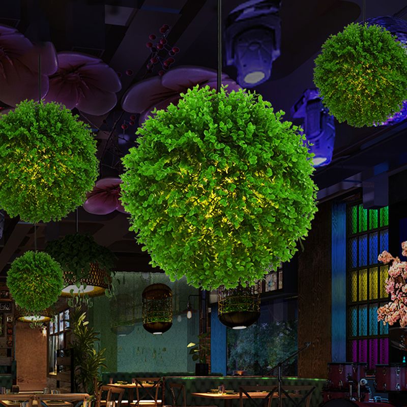 Globe Restaurant Ceiling Pendant Light Industrial Metal 1 Light Green LED Plant Suspension Lamp, 14"/18" Dia