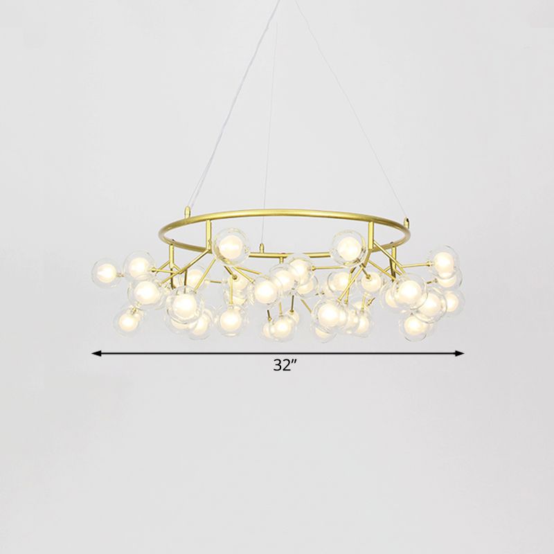 Goldener Ring Kronleuchter Beleuchtung moderner 32 "/35,5" W 27/36/45-Licht Metall Hanging Leuchte mit klarem Glasballschatten