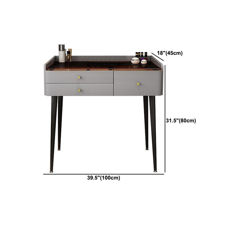 Modern Glass Top Makeup Vanity Table in Gray with Storage Drawers