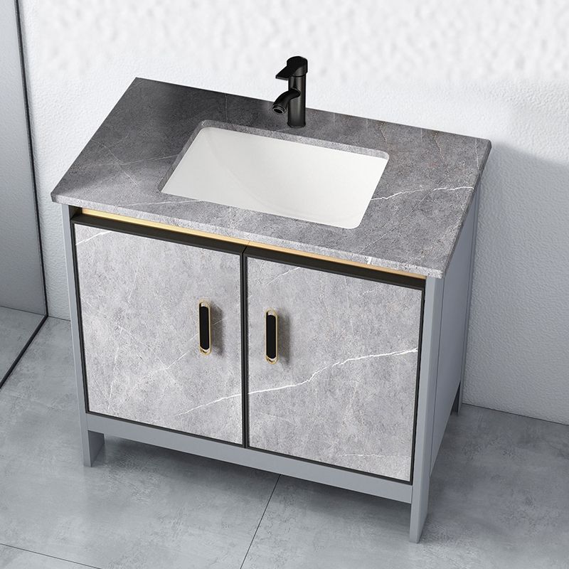 Contemporary Sink Cabinet Freestanding Mirror Cabinet Bathroom Vanity Set in Gray