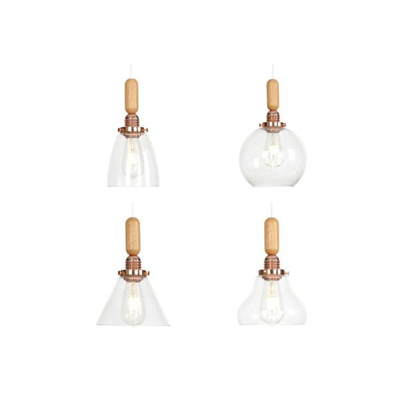 Globe/Cone/Small Bell Pendant Lighting Vintage Clear Glass 1 Licht Roségoud/Chrome hangende lamp met verstelbaar koord