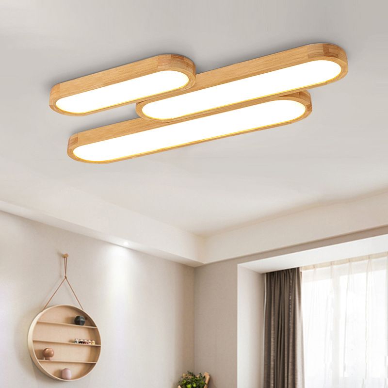 Minimalist Oblong Soffitto Illuminazione Legno Living Room LED Flush Montato Light in Warm / White Light, 25,5 "/35.5" /47 " Lungo