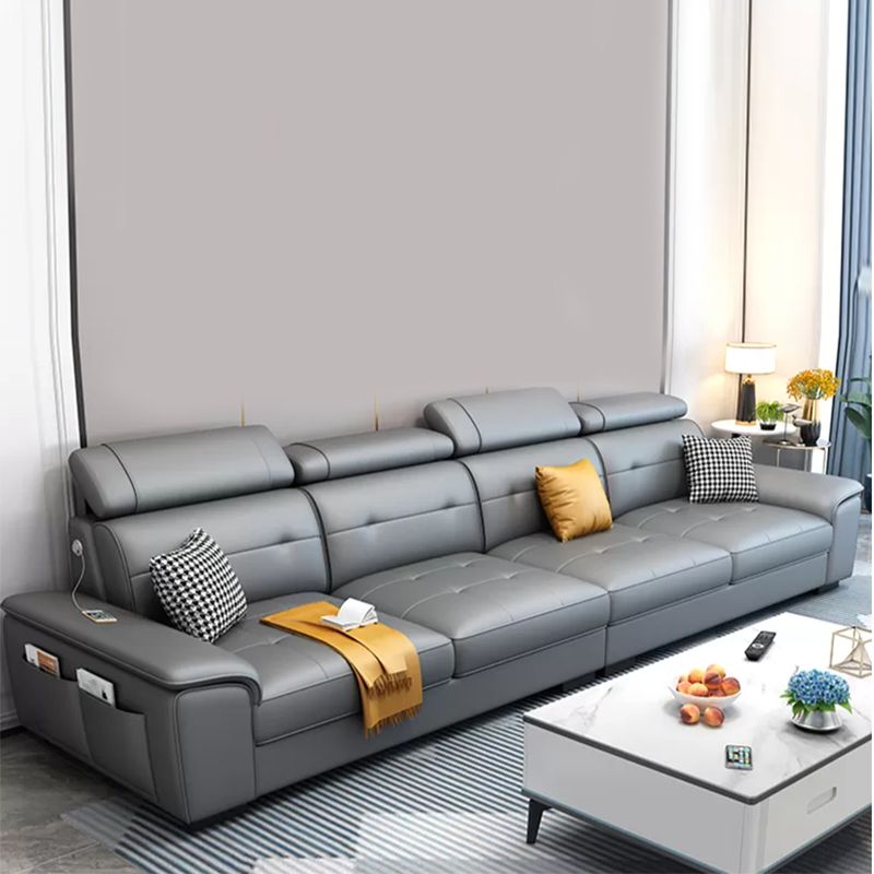 Scandinavian Faux Leather Sectional/sofa with Pillow Top Arm