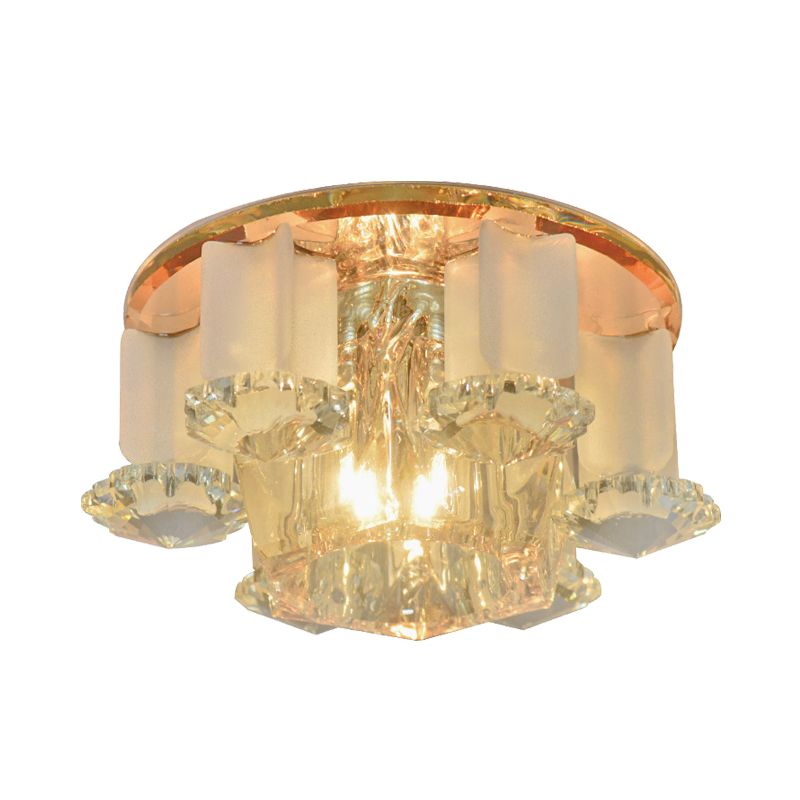 Tan Prismatic Optical Crystal Flushmount Hexagon LED Modernism Close to Ceiling Lighting for Hall