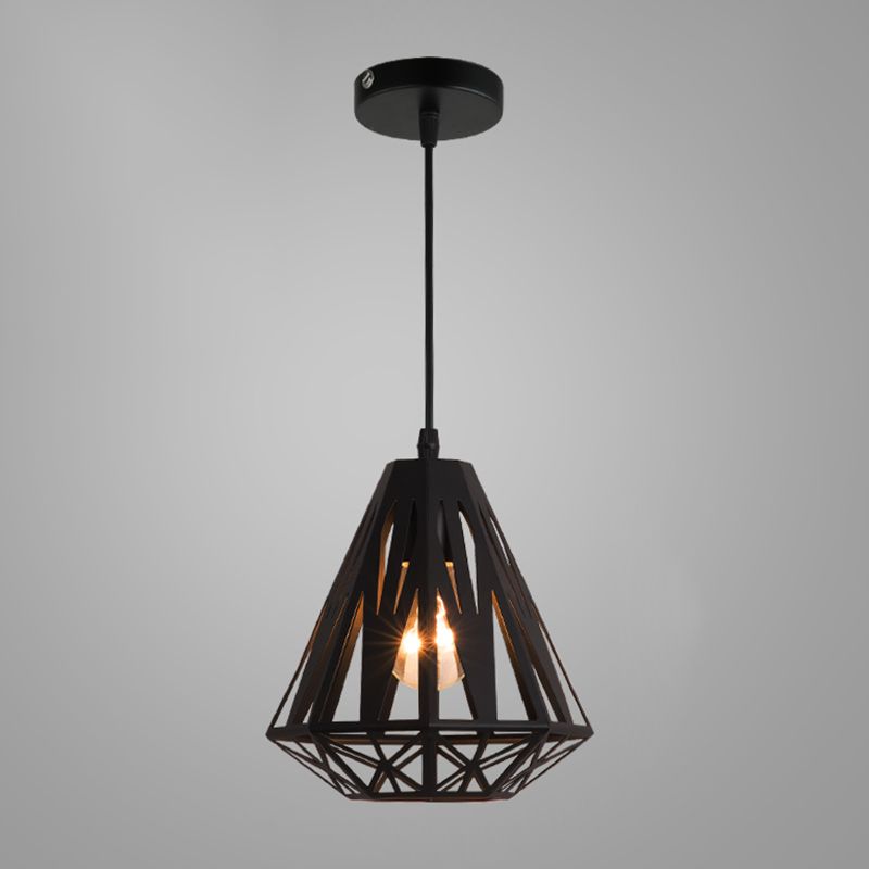 Industrial Cage Pendant Lighting 1-Light Metal Drop Lamp in Black for Restaurant