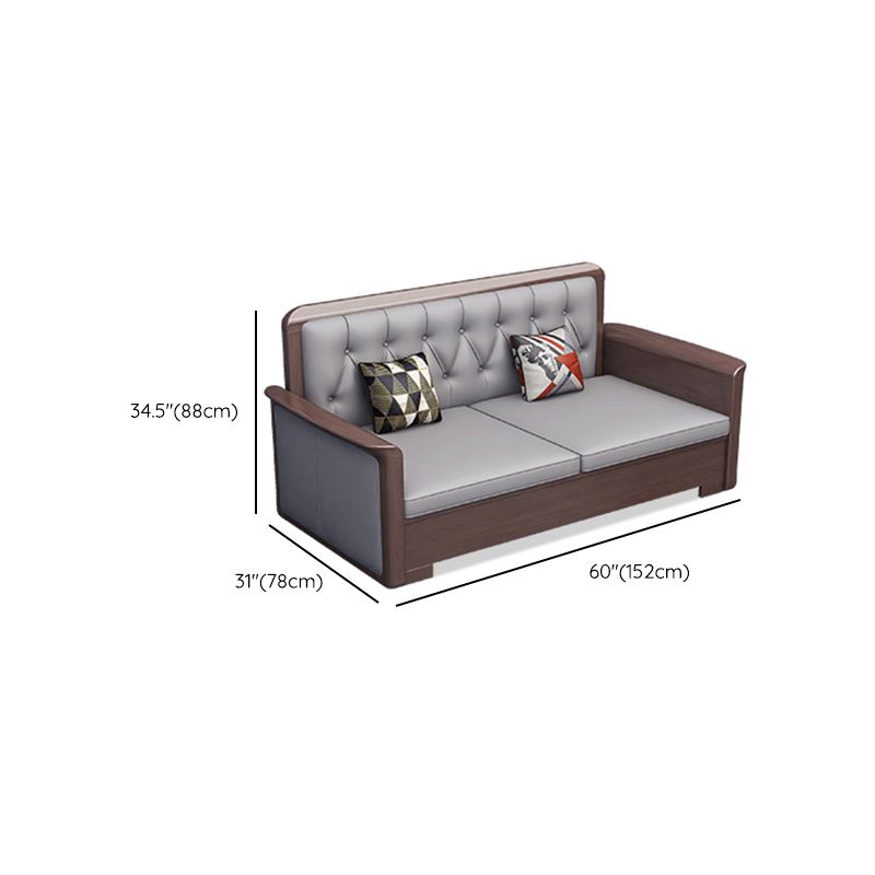 Modern Solid Wood Faux Leather Square Arm Sofa with Tufted Back