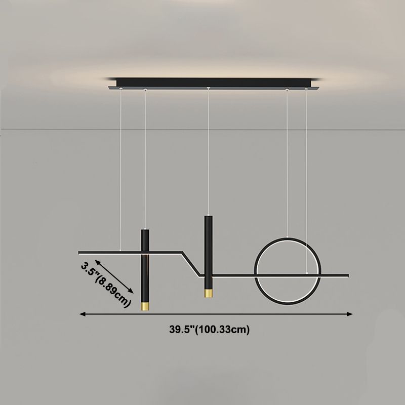 Contemporary Style Linear Island Lighting Metal 4-Light Island Pendant Lights in Black