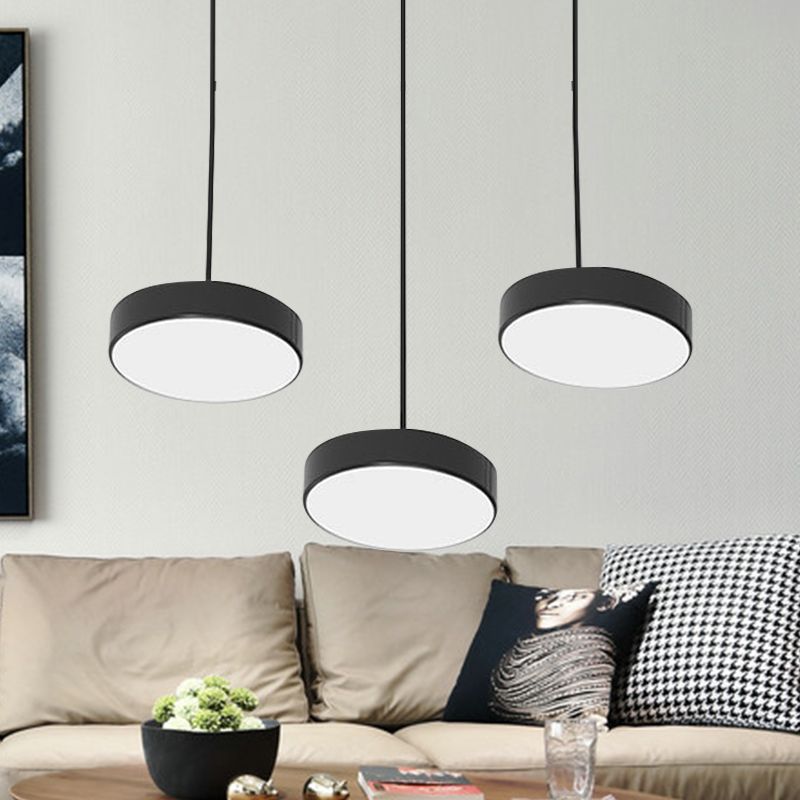 Round/Squared Hanging Ceiling Light Contemporary Metal LED Black/White Pendant Lighting with Round/Linear Canopy