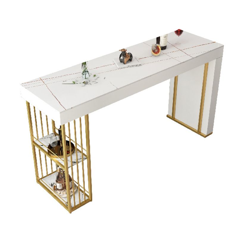 Glam Sintered Stone Bistro Bar Table Rectangle Metal Base Bar Table with Shelves