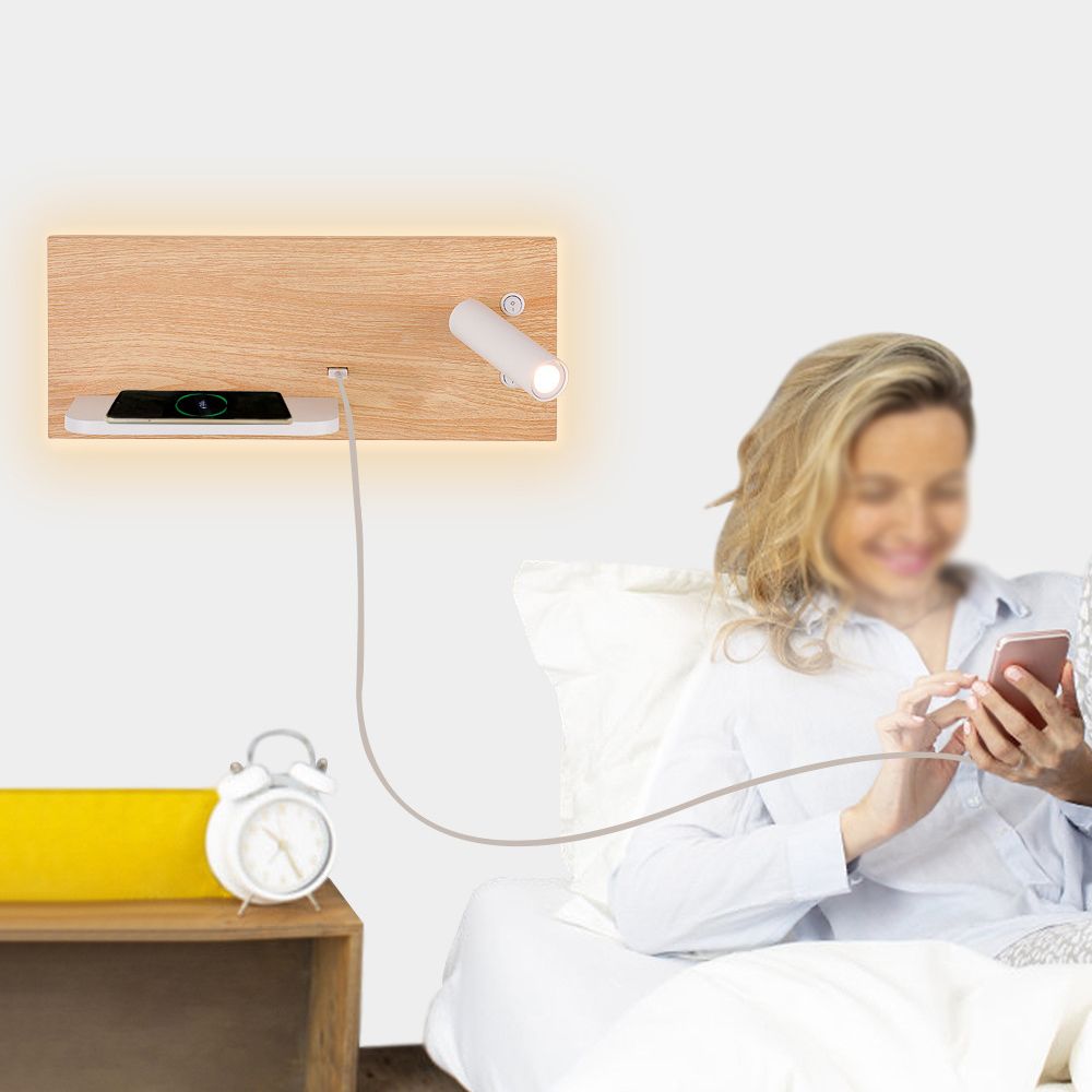 Hedendaagse eenvoud LED -leeslamp draadloos oplaadplankontwerp Bedmuurlicht met onafhankelijke schakelaar