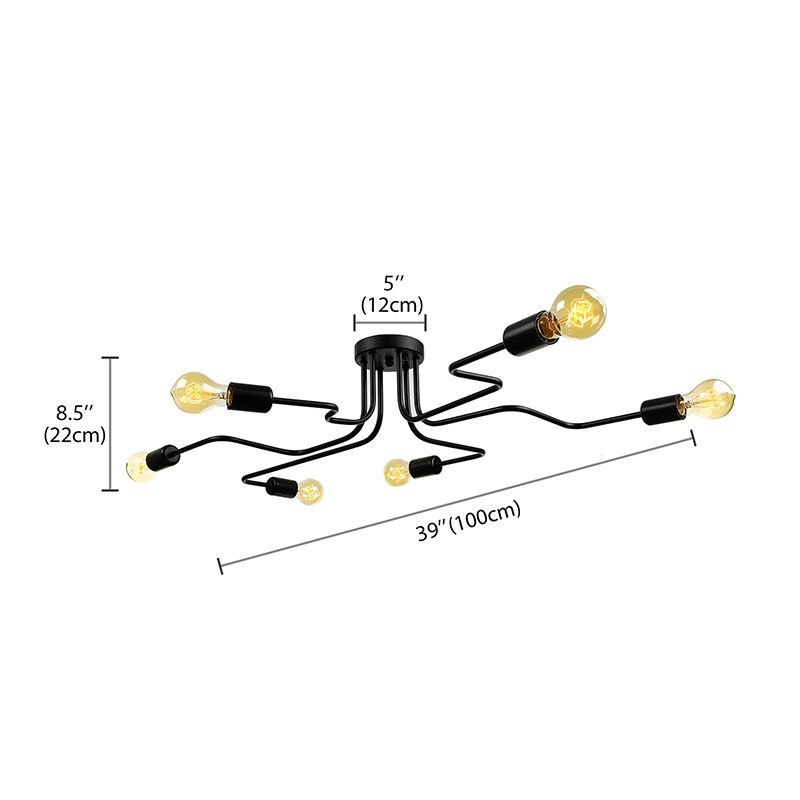 Retro techo expuesto con lámparas semiincorporadas de metal ligero incrustadas 4 / 6, con diseño de latón antiguo / Sputnik negro